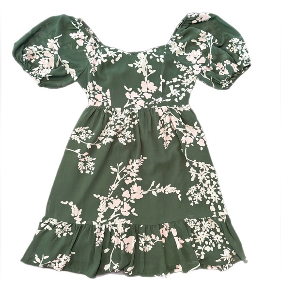 41 Hawthorn Green and White Floral Mini Dress with Puff Sleeves NWT - Picture 5 of 11